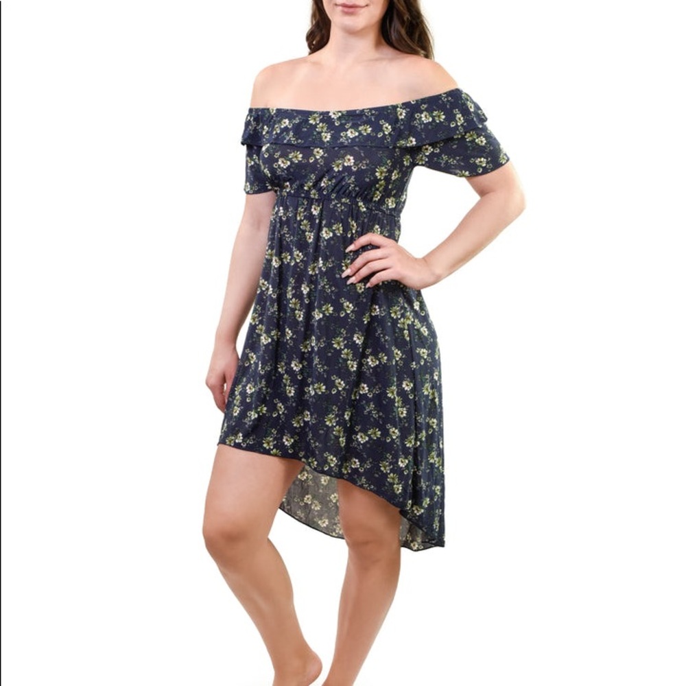 YOUNG USA OFF SHOULDER  MYSTIC BLUE FLORAL DRESS